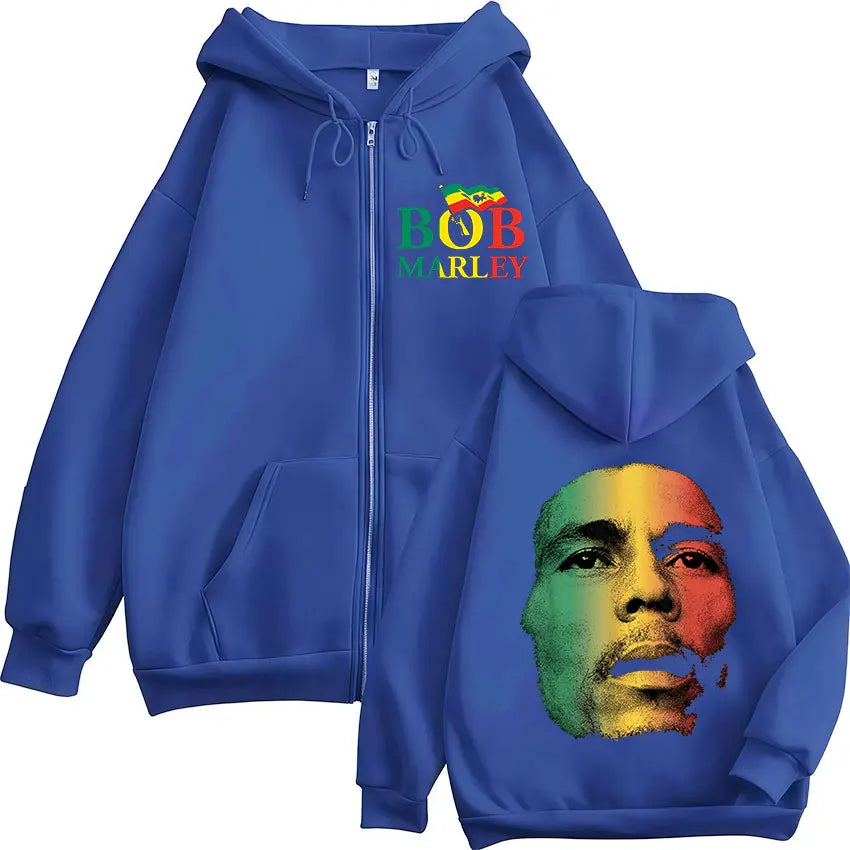 Rapper Bob Marley Album 2025 Zipper Hoodie Men's Hip Hop Fans Pullover Zip Up Sweatshirt Man Loose Fashion Coats Clothing Hoodie