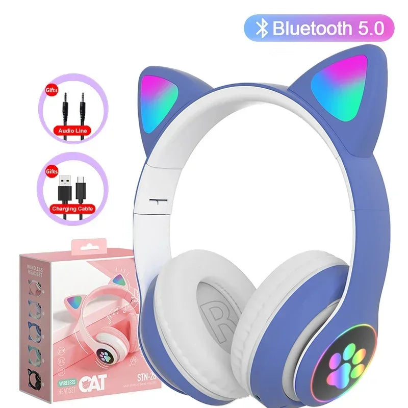 JST-28 Wireless Headphones Cat Ears Bluetooth Earphones Stereo Music Earbuds Bluetooth Sports Gaming Headset with Mic for Phones