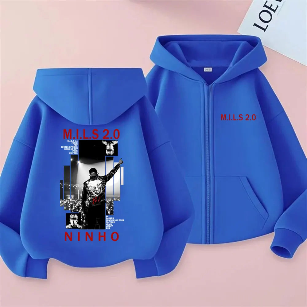 Rapper Ninho MILS 2.0 Album Graphic Zipper Hoodie Men Women Hip Hop Fashion Pop Music Hoodies Men's Vintage Casual Zip Up Jacket