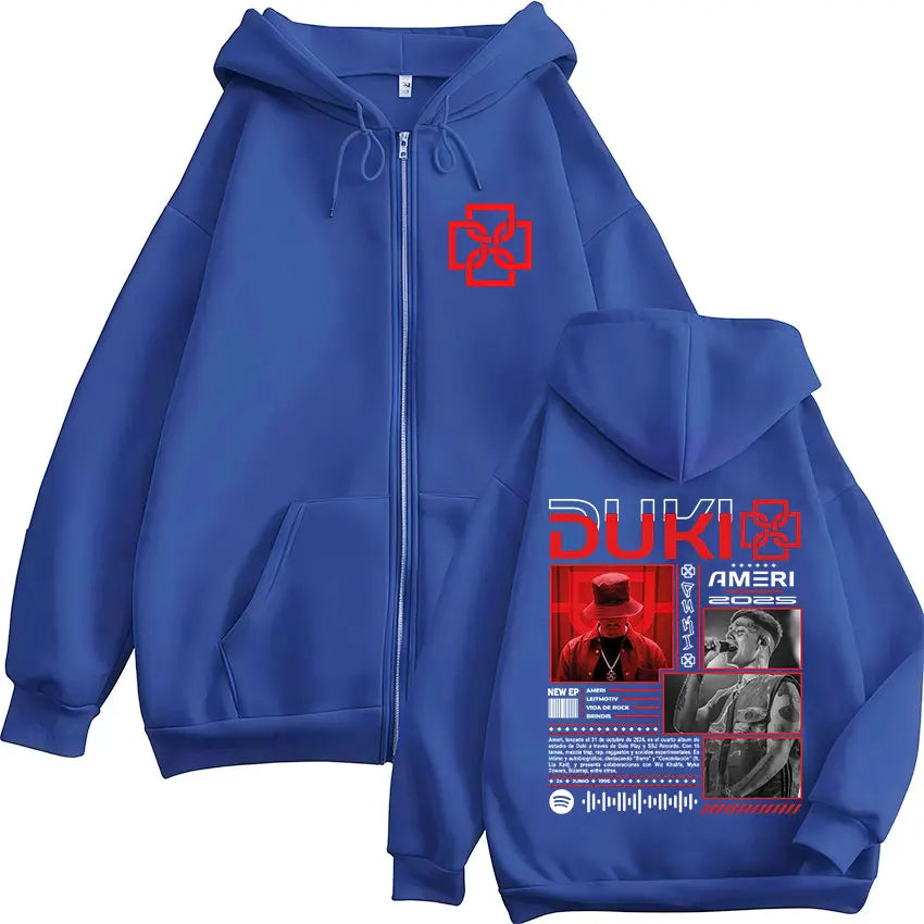 Rapper Duki Ameri World Tour 2025 Zipper Hoodies Men Women Clothing Fashion Hip Hop Zip Up Hooded Oversized Sweatshirts Jackets
