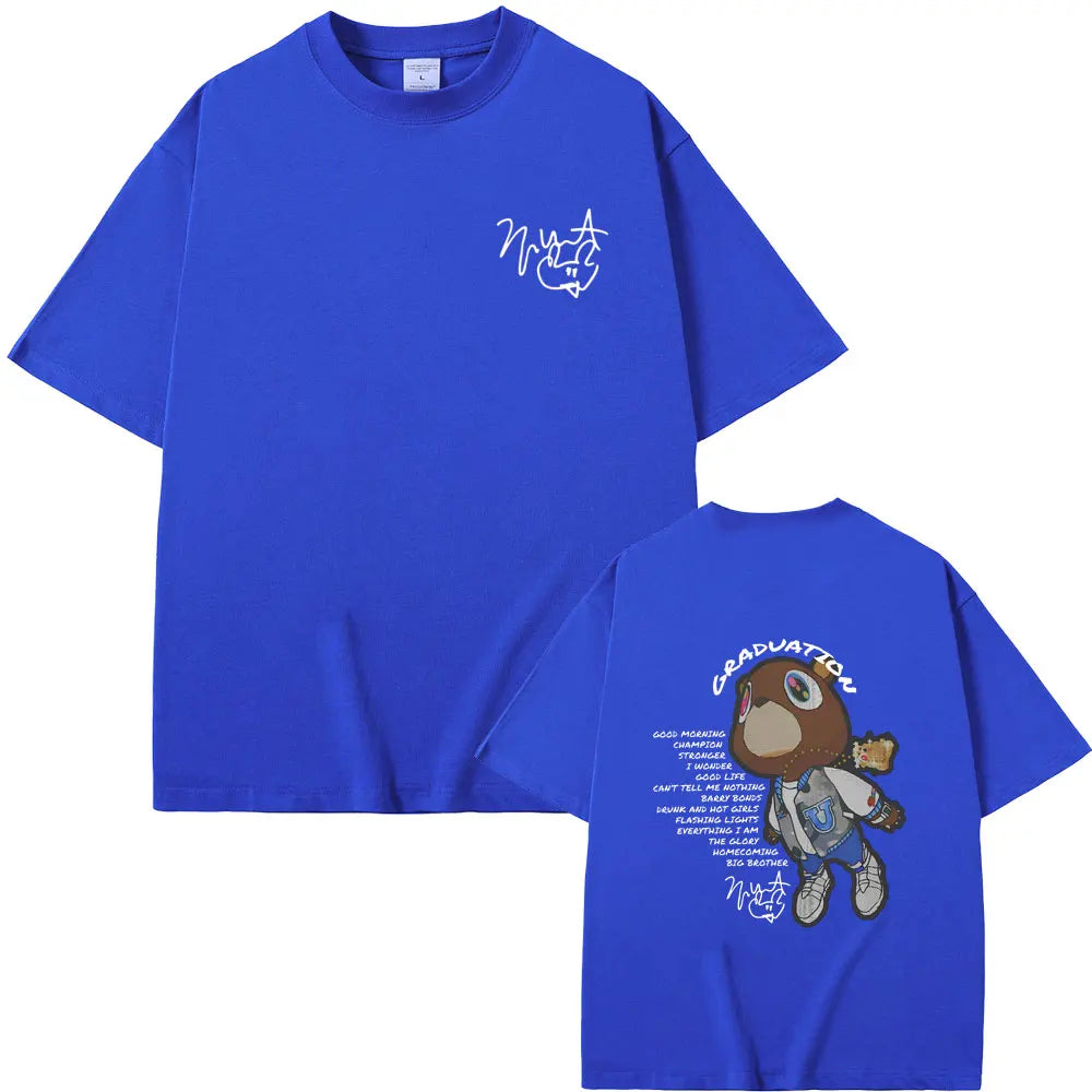 Rapper Kanye West Graduation Double Sided Graphic T-shirt Men Women Hip Hop Oversized O-collar Tshirt Male Kanye Black T Shirts