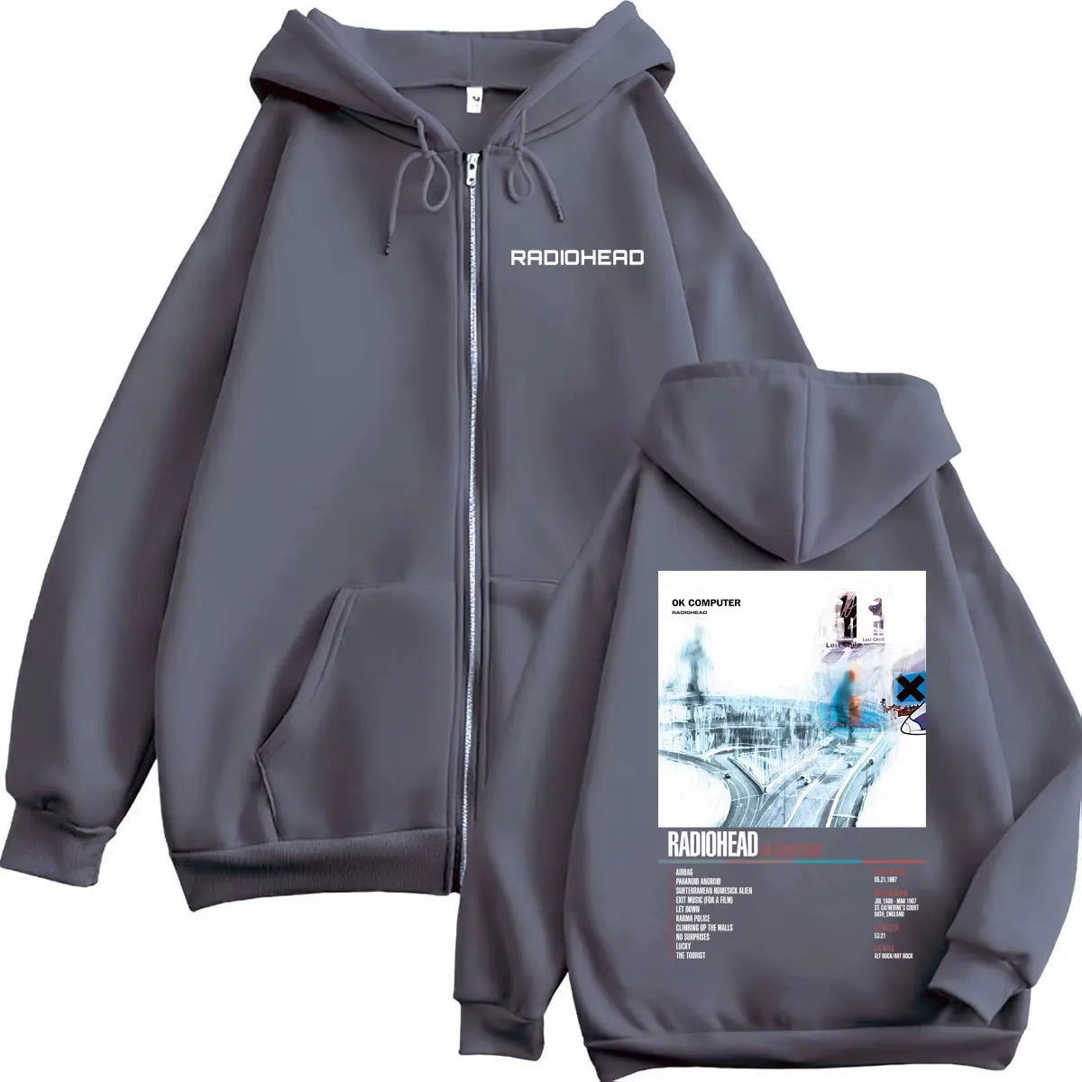 Radiohead Music Album Poster Graphic Zipper Hoodie Men's Women's Fashion Rock Zip Up Pullovers High Quality Fleece Sweatshirts