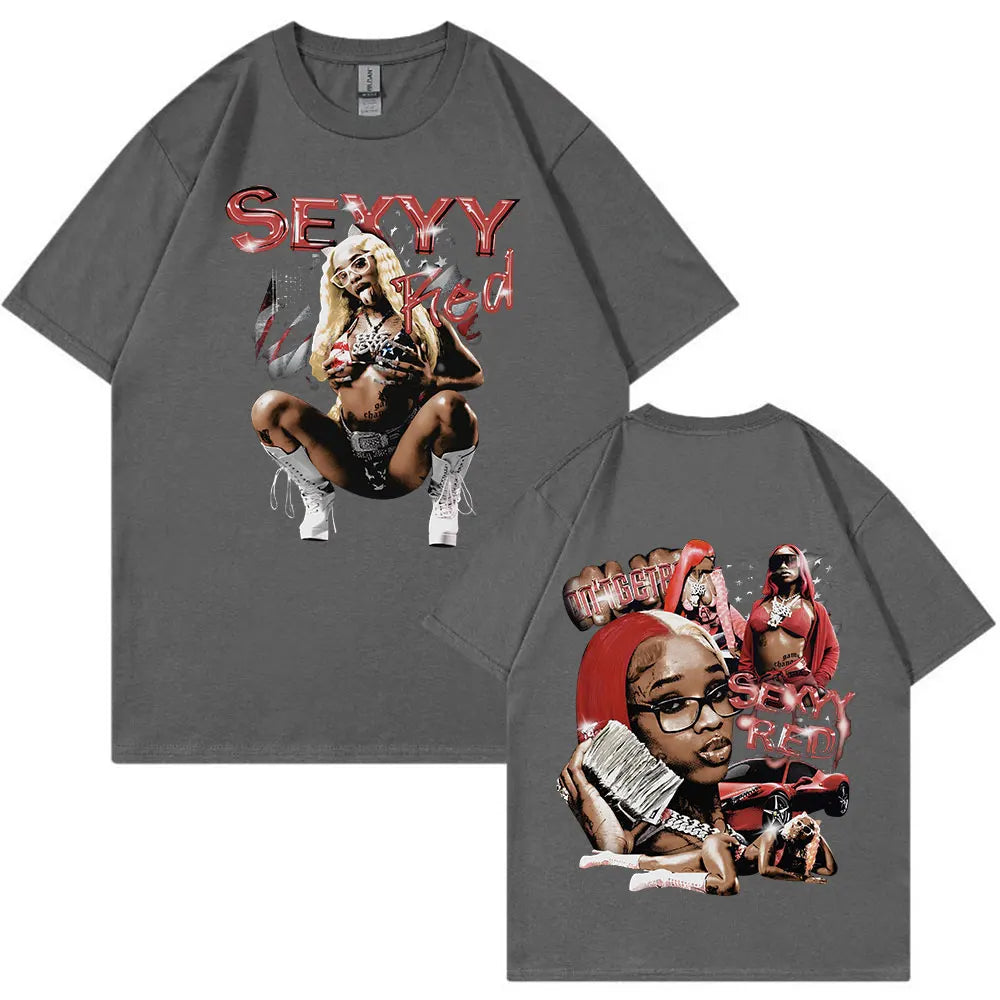 Rapper Sexyy Red Graphic T-shirt Men Women Fashion Hip Hop Oversized T Shirt Casual 100% Cotton Short Sleeve T-shirts Streetwear