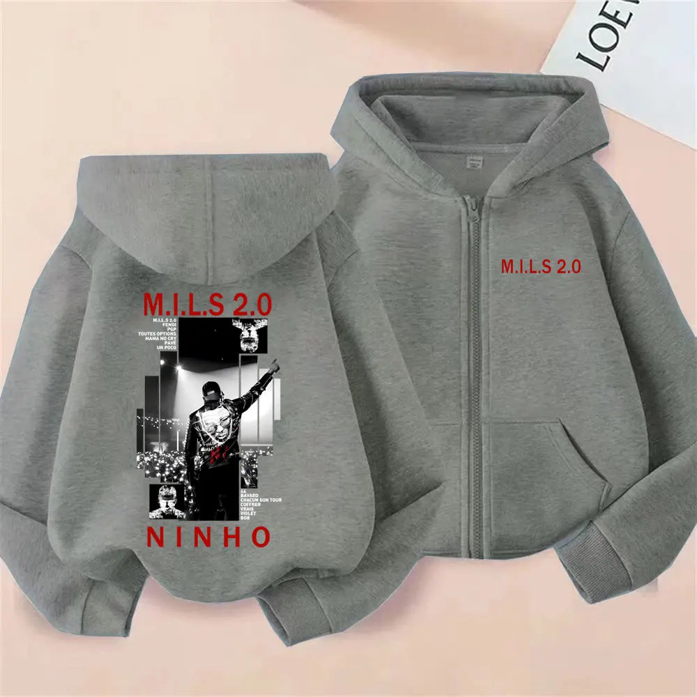 Rapper Ninho MILS 2.0 Album Graphic Zipper Hoodie Men Women Hip Hop Fashion Pop Music Hoodies Men's Vintage Casual Zip Up Jacket