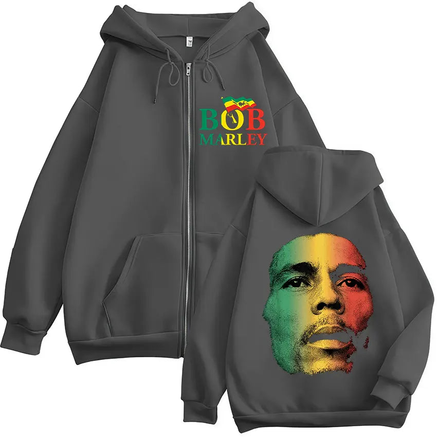 Rapper Bob Marley Album 2025 Zipper Hoodie Men's Hip Hop Fans Pullover Zip Up Sweatshirt Man Loose Fashion Coats Clothing Hoodie