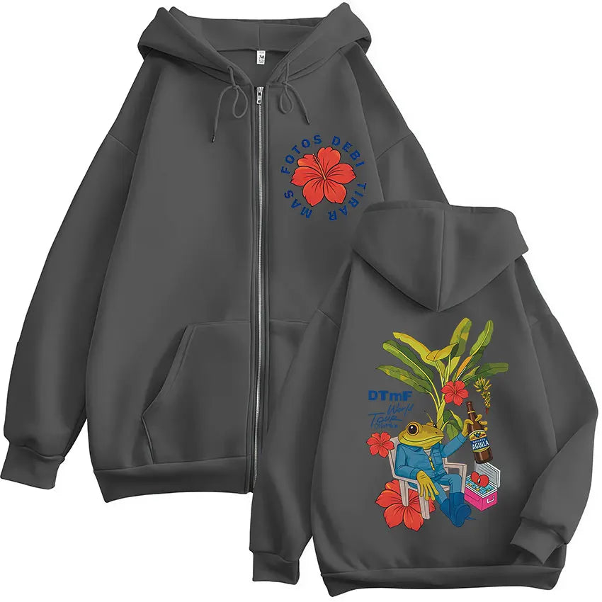 Rapper Bad Bunny Debi Tirar Mas Fotos DTMF 2026 Tour Zipper Hoodies Men Women Fashion Zip Up Hooded Sweatshirts Jackets Coats
