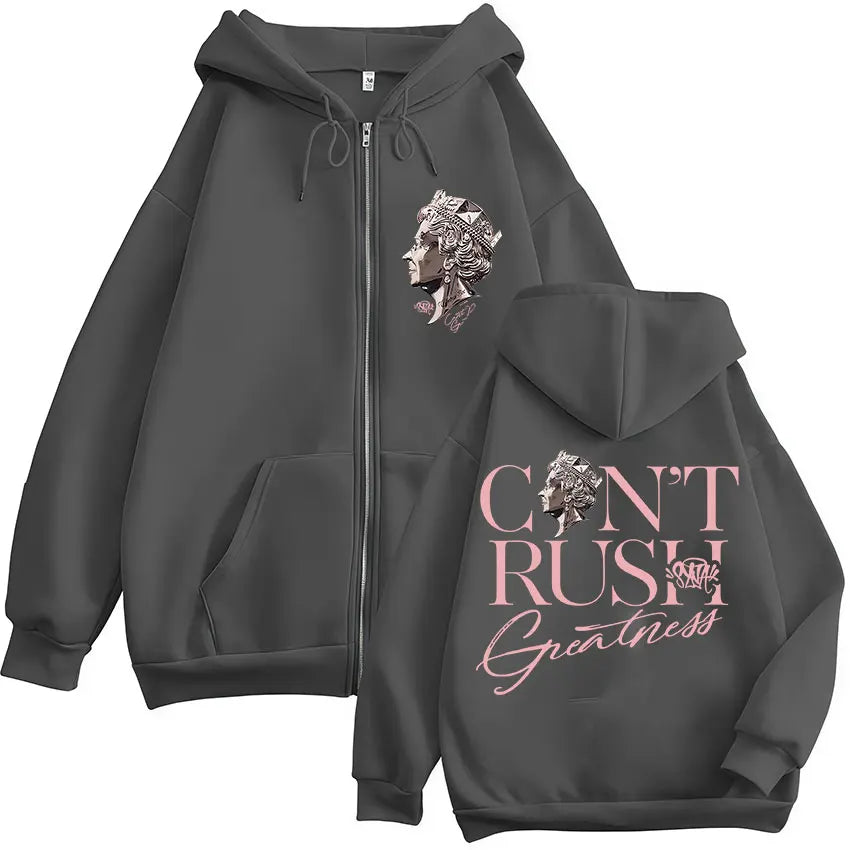 Rapper Central Cee CAN'T RUSH GREATNESS Zipper Hoodies Men Women Hip Hop Fashion Pop Music Zip Up Hooded Sweatshirts Jacket Coat