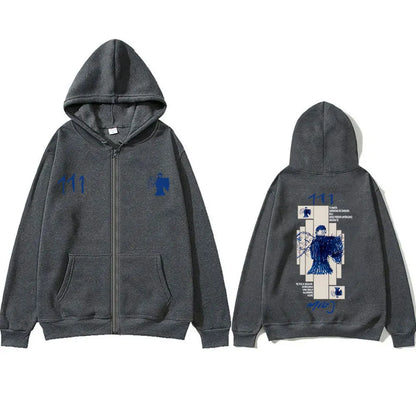 Rapper Milo J 111 Album Graphic Zipper Hoodie Men Women Hip Hop Fashion Oversized Streetwear Unisex Vintage Casual Zip Up Jacket