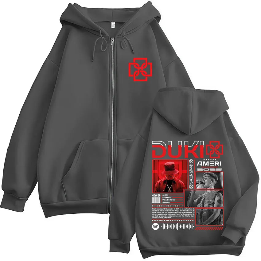 Rapper Duki Ameri World Tour 2025 Zipper Hoodies Men Women Clothing Fashion Hip Hop Zip Up Hooded Oversized Sweatshirts Jackets