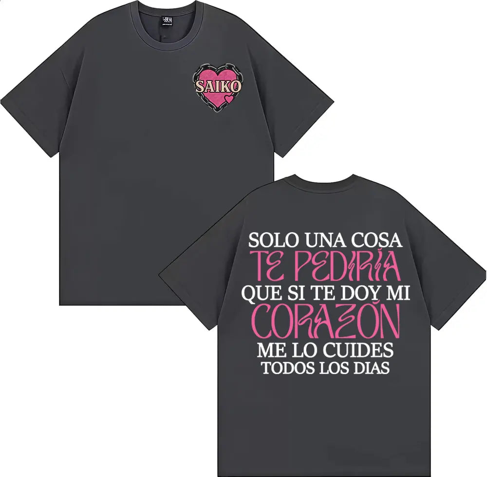 Rapper SAIKO Corazón Album Letters Print Tee Shirt Men Women Fashion Hip Hop Gothic T-shirt Cotton 100% Casual Oversized T Shirt
