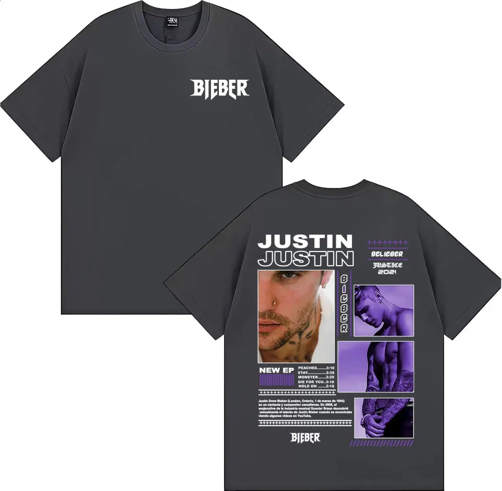 Rapper Justin Bieber Album Tour Cover T Shirt Men Women Fashion Hip Hop Pop Music T Shirts High Quality Cozy 100% Cotton T-shirt
