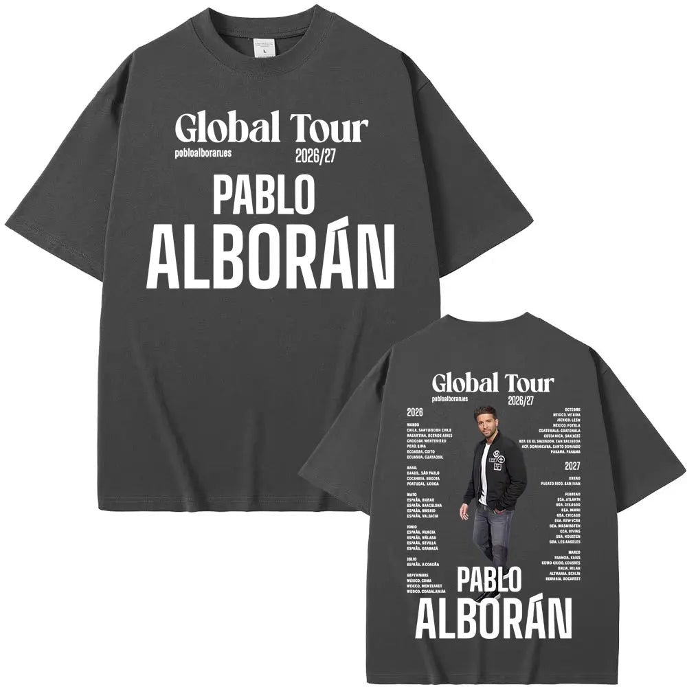 Rapper Pablo Alborán Global Tour 2026-2027 Graphic T-shirts Men Women Fashion Hip Hop Retro T Shirt Cotton 100% Oversized Tshirt