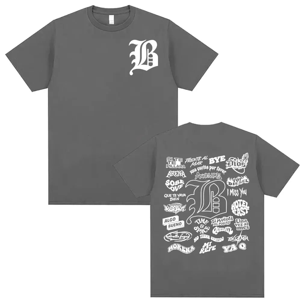 Rapper Beele Borondo Letters Printed TShirt Men's Clothing Oversized Hip Hop Classic T-shirts Harajuku Fashion Trending T Shirts