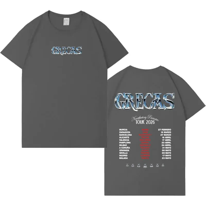 Rapper Grecas 2026 Tour Pop Graphics T-shirts Men Harajuku High Quality Oversized T-shirt Crewneck Y2K Casual Short Sleeve Tees