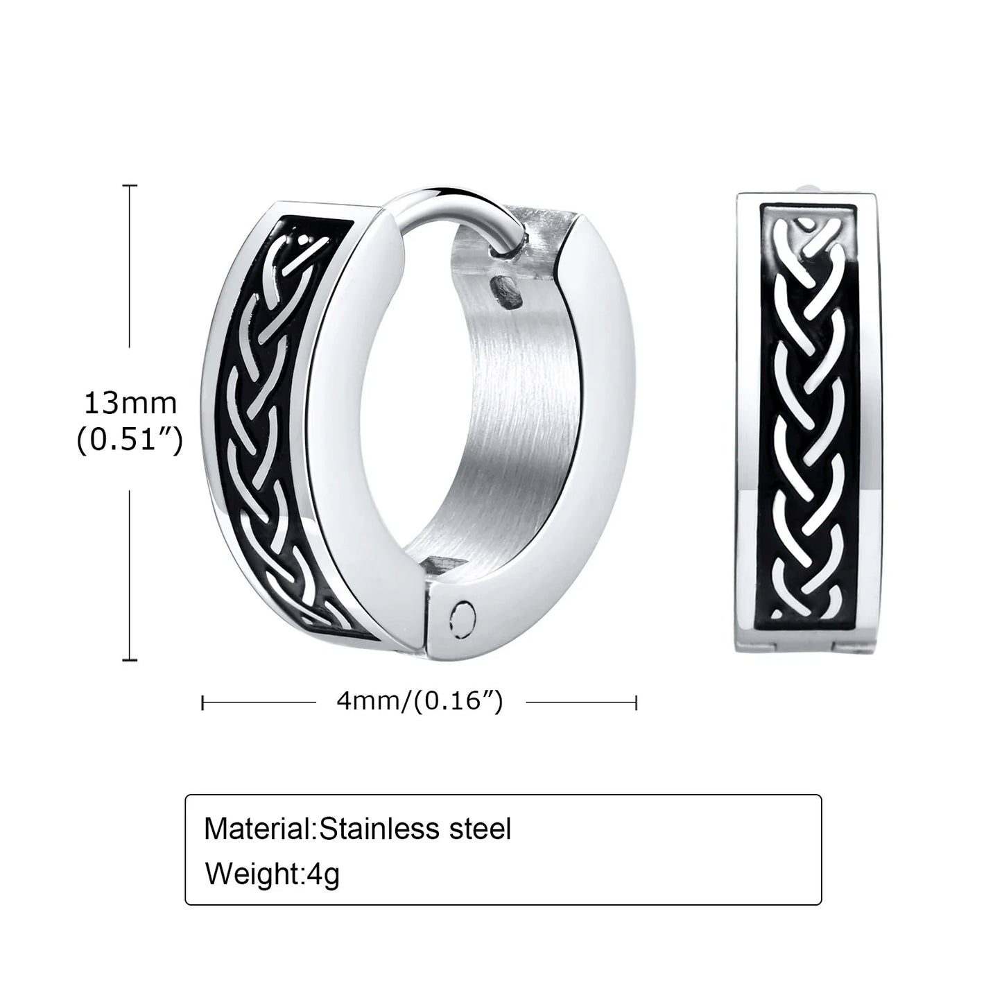 Punk Viking Hoop Earrings for Men Boys,Vintage Celtic Knot Stainless Steel Huggies Earrings,Hip Hop Cool Street Jewelry Gifts