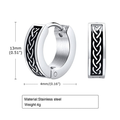 Punk Viking Hoop Earrings for Men Boys,Vintage Celtic Knot Stainless Steel Huggies Earrings,Hip Hop Cool Street Jewelry Gifts