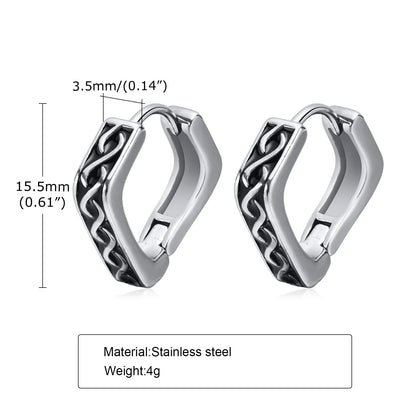 Punk Viking Hoop Earrings for Men Boys,Vintage Celtic Knot Stainless Steel Huggies Earrings,Hip Hop Cool Street Jewelry Gifts