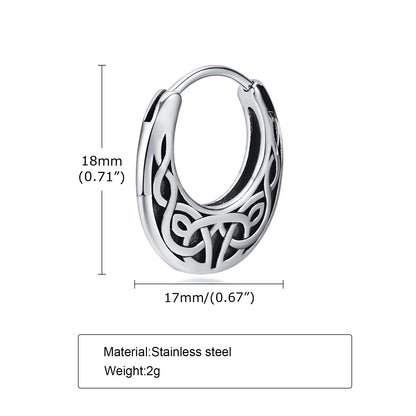 Punk Viking Hoop Earrings for Men Boys,Vintage Celtic Knot Stainless Steel Huggies Earrings,Hip Hop Cool Street Jewelry Gifts