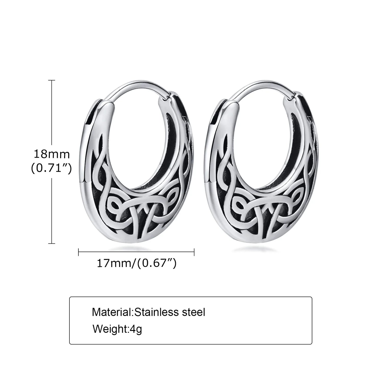 Punk Viking Hoop Earrings for Men Boys,Vintage Celtic Knot Stainless Steel Huggies Earrings,Hip Hop Cool Street Jewelry Gifts