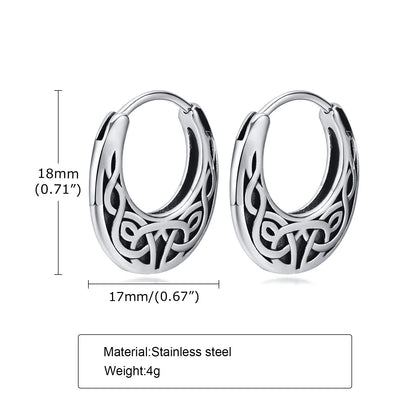 Punk Viking Hoop Earrings for Men Boys,Vintage Celtic Knot Stainless Steel Huggies Earrings,Hip Hop Cool Street Jewelry Gifts