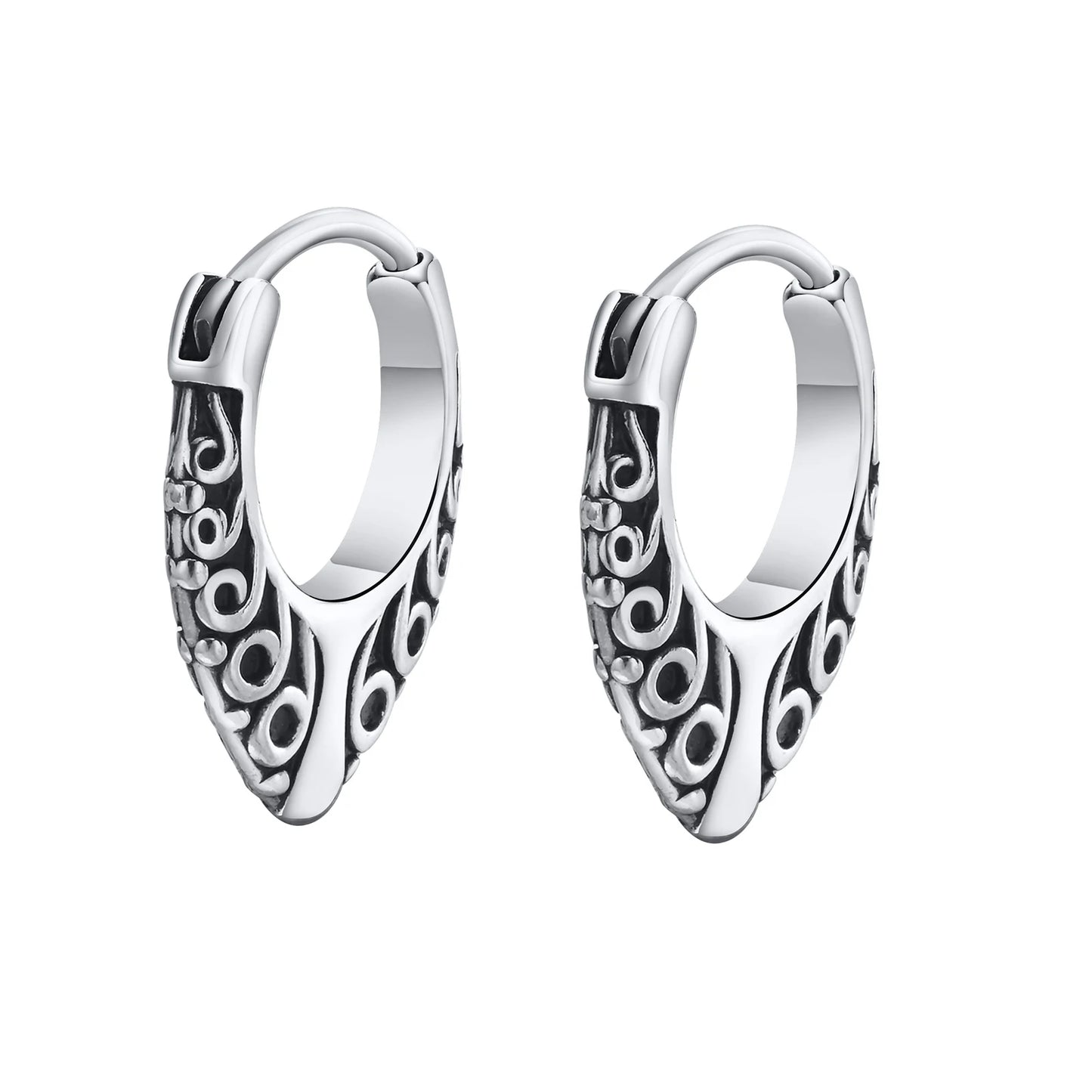 Punk Viking Hoop Earrings for Men Boys,Vintage Celtic Knot Stainless Steel Huggies Earrings,Hip Hop Cool Street Jewelry Gifts