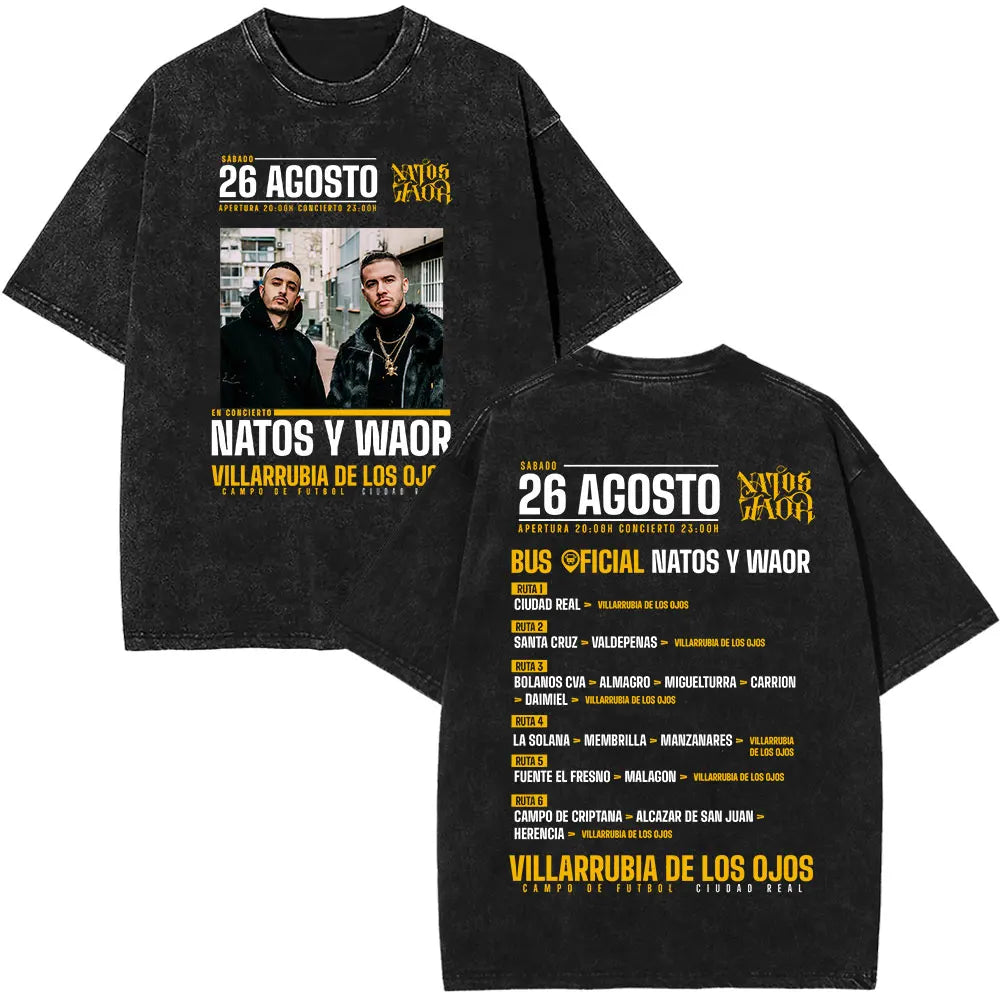 Rapper NATOS WAOR Hijos De La Ruina Album Washed T Shirts Fashion Hip Hop Vintage T-shirts Men Women Cotton Short Sleeve T-shirt