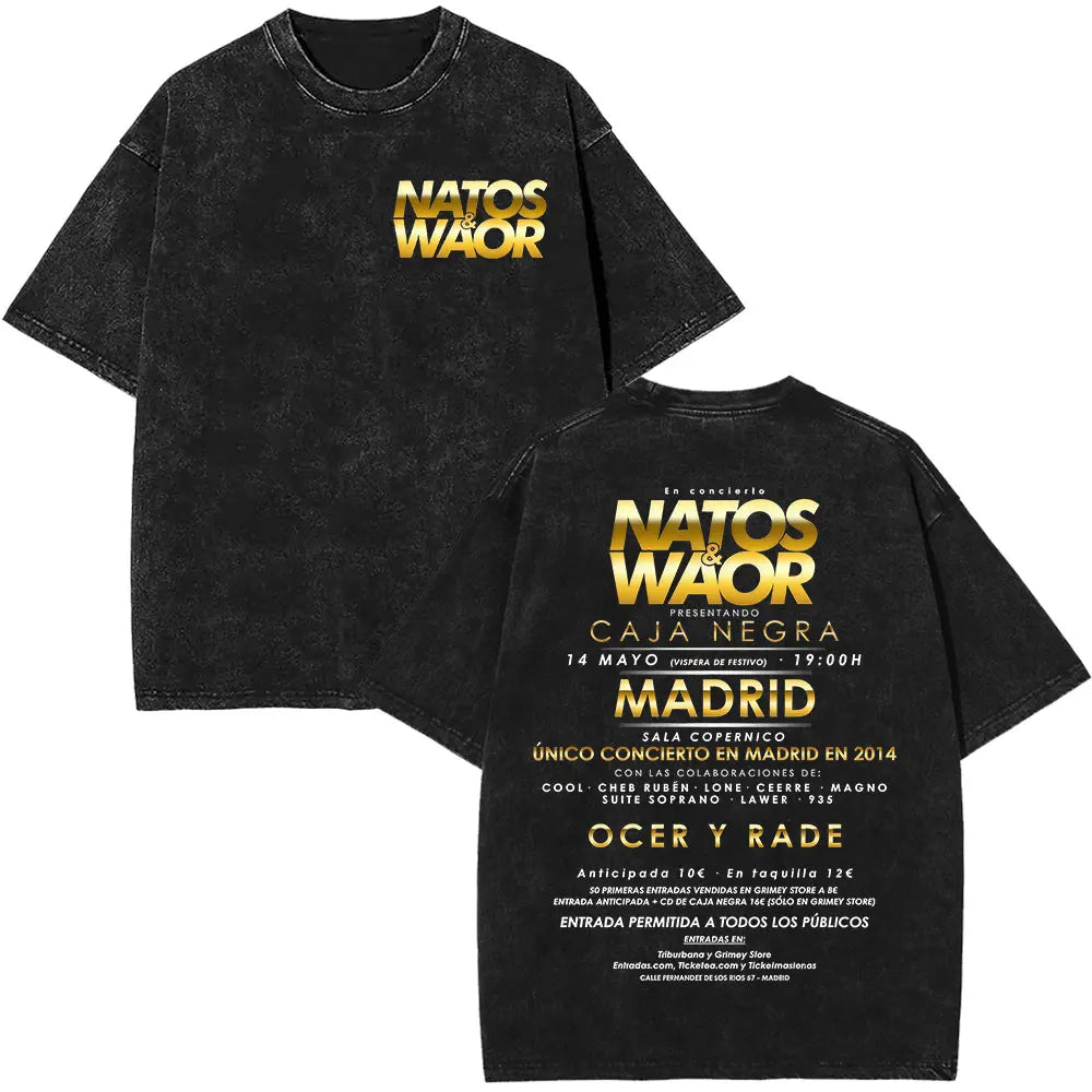 Rapper NATOS WAOR Hijos De La Ruina Album Washed T Shirts Fashion Hip Hop Vintage T-shirts Men Women Cotton Short Sleeve T-shirt