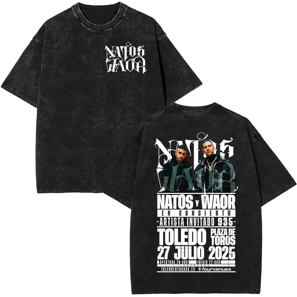 Rapper NATOS WAOR Hijos De La Ruina Album Washed T Shirts Fashion Hip Hop Vintage T-shirts Men Women Cotton Short Sleeve T-shirt
