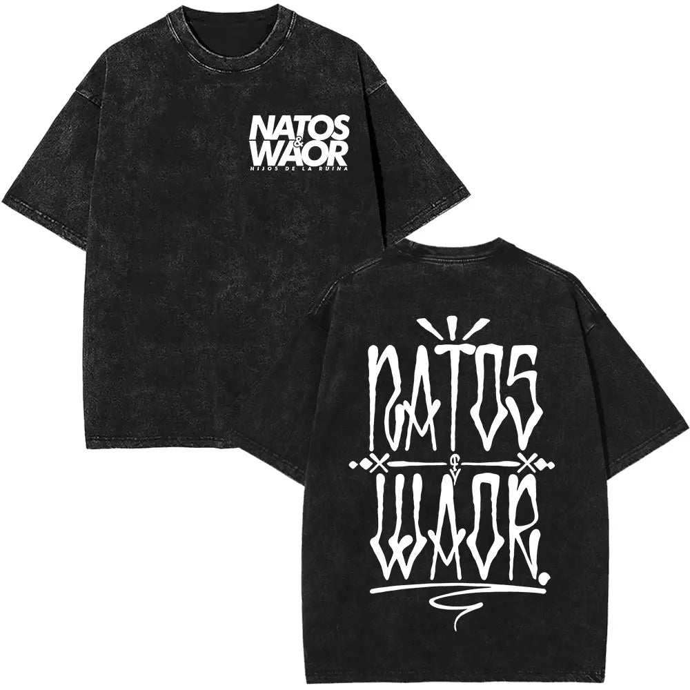 Rapper NATOS WAOR Hijos De La Ruina Album Washed T Shirts Fashion Hip Hop Vintage T-shirts Men Women Cotton Short Sleeve T-shirt