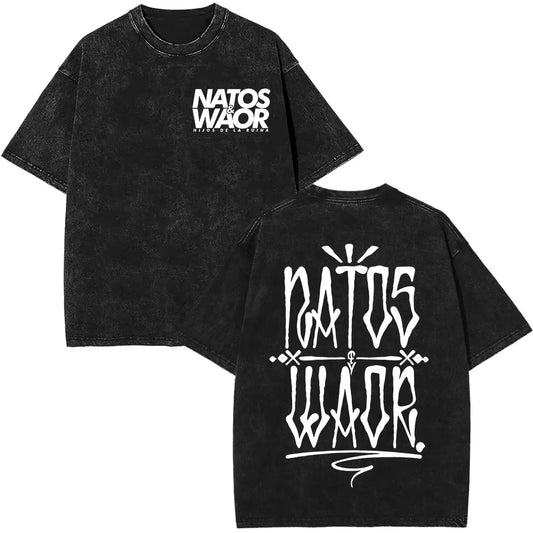 Rapper NATOS WAOR Hijos De La Ruina Album Washed T Shirts Fashion Hip Hop Vintage T-shirts Men Women Cotton Short Sleeve T-shirt