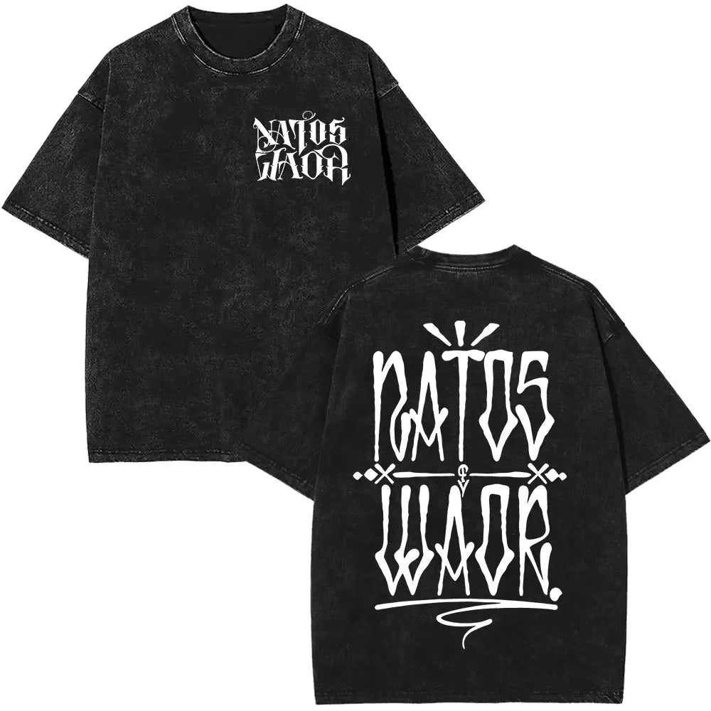Rapper NATOS WAOR Hijos De La Ruina Album Washed T Shirts Fashion Hip Hop Vintage T-shirts Men Women Cotton Short Sleeve T-shirt