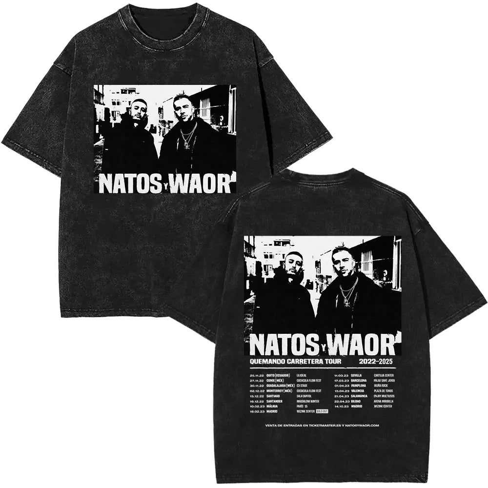 Rapper NATOS WAOR Hijos De La Ruina Album Washed T Shirts Fashion Hip Hop Vintage T-shirts Men Women Cotton Short Sleeve T-shirt