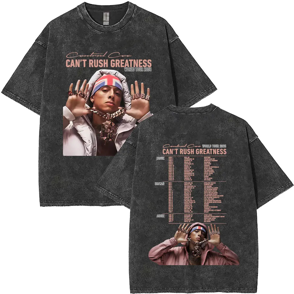 Washed Vintage Rapper Central Cee Face Graphic T-shirt Men Women Hip Hop Fashion Pop Music T Shirts Men's Casual Cotton T-shirts