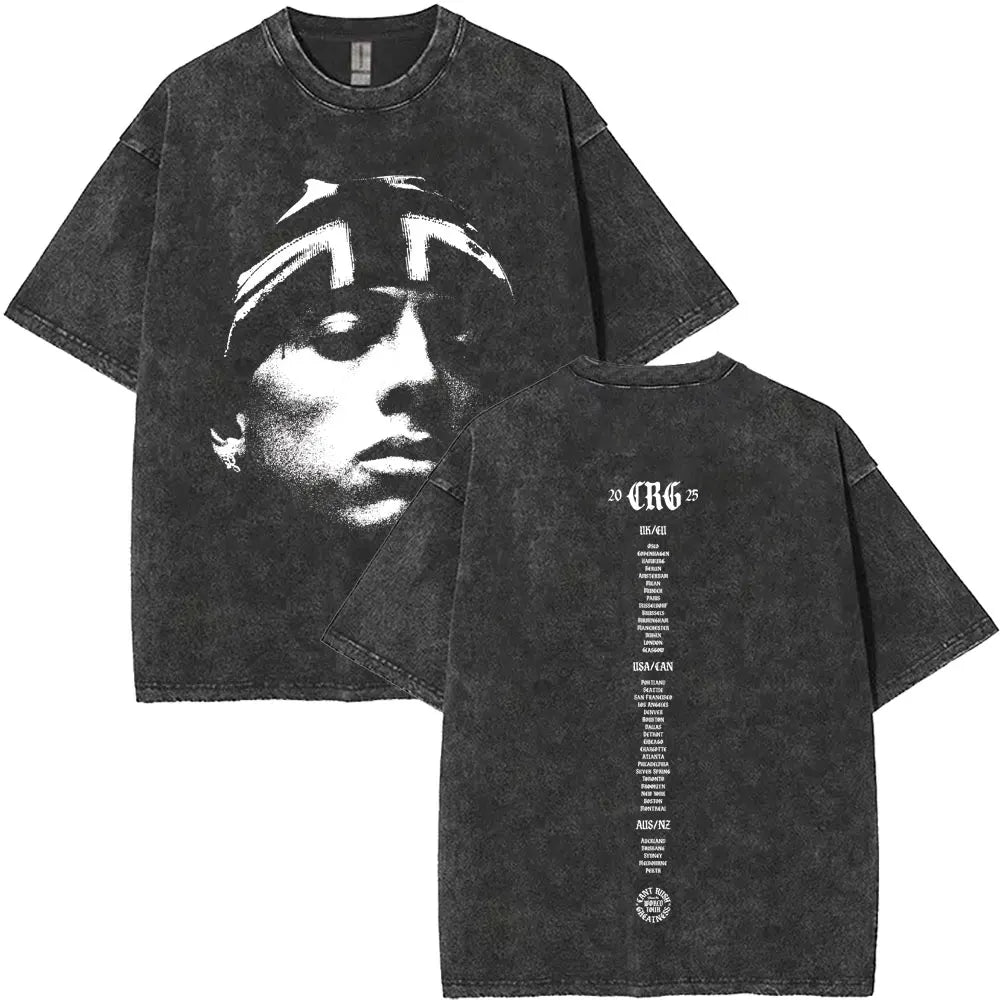 Washed Vintage Rapper Central Cee Face Graphic T-shirt Men Women Hip Hop Fashion Pop Music T Shirts Men's Casual Cotton T-shirts