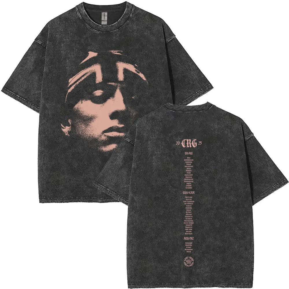 Washed Vintage Rapper Central Cee Face Graphic T-shirt Men Women Hip Hop Fashion Pop Music T Shirts Men's Casual Cotton T-shirts