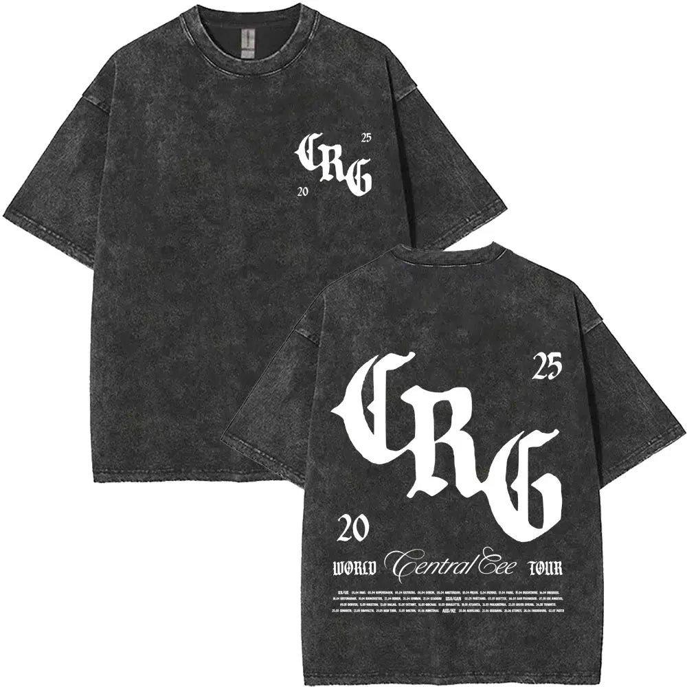Washed Vintage Rapper Central Cee Face Graphic T-shirt Men Women Hip Hop Fashion Pop Music T Shirts Men's Casual Cotton T-shirts