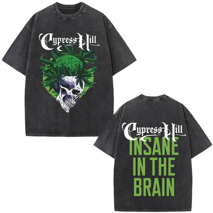 Washed Vintage Rapper Cypress Hill Skeleton Graphic T Shirts Men Women Hip Hop Fashion Oversized T-shirt Male Retro Streetwear