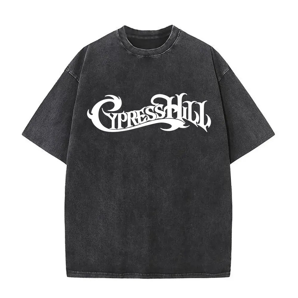 Washed Vintage Rapper Cypress Hill Skeleton Graphic T Shirts Men Women Hip Hop Fashion Oversized T-shirt Male Retro Streetwear