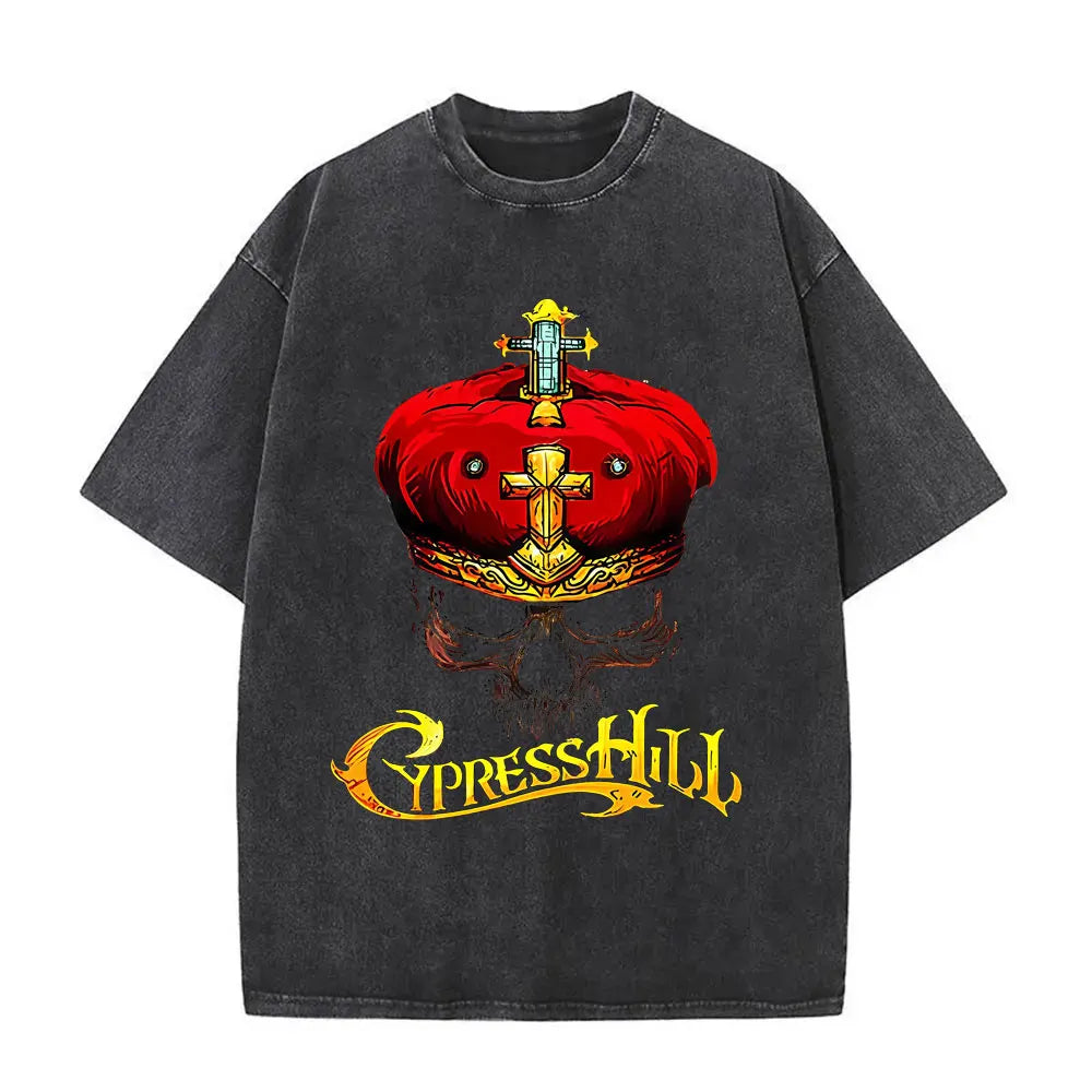 Washed Vintage Rapper Cypress Hill Skeleton Graphic T Shirts Men Women Hip Hop Fashion Oversized T-shirt Male Retro Streetwear