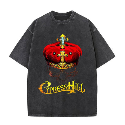 Washed Vintage Rapper Cypress Hill Skeleton Graphic T Shirts Men Women Hip Hop Fashion Oversized T-shirt Male Retro Streetwear