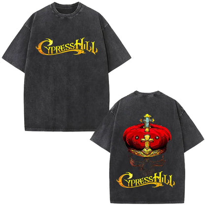 Washed Vintage Rapper Cypress Hill Skeleton Graphic T Shirts Men Women Hip Hop Fashion Oversized T-shirt Male Retro Streetwear