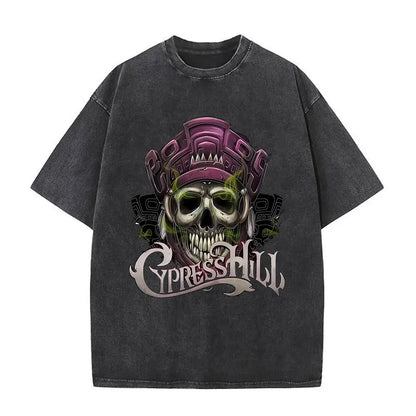 Washed Vintage Rapper Cypress Hill Skeleton Graphic T Shirts Men Women Hip Hop Fashion Oversized T-shirt Male Retro Streetwear