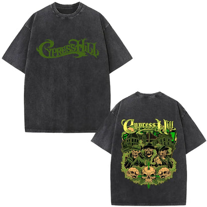 Washed Vintage Rapper Cypress Hill Skeleton Graphic T Shirts Men Women Hip Hop Fashion Oversized T-shirt Male Retro Streetwear