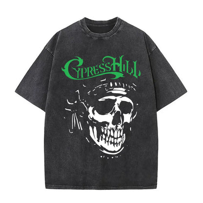 Washed Vintage Rapper Cypress Hill Skeleton Graphic T Shirts Men Women Hip Hop Fashion Oversized T-shirt Male Retro Streetwear