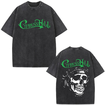 Washed Vintage Rapper Cypress Hill Skeleton Graphic T Shirts Men Women Hip Hop Fashion Oversized T-shirt Male Retro Streetwear