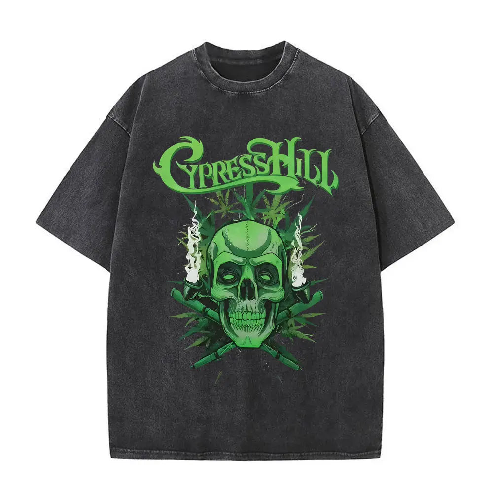 Washed Vintage Rapper Cypress Hill Skeleton Graphic T Shirts Men Women Hip Hop Fashion Oversized T-shirt Male Retro Streetwear