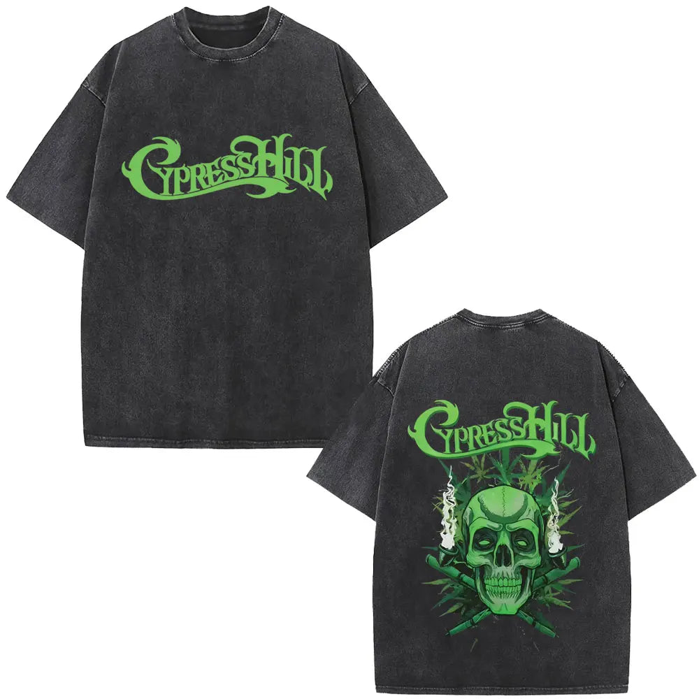 Washed Vintage Rapper Cypress Hill Skeleton Graphic T Shirts Men Women Hip Hop Fashion Oversized T-shirt Male Retro Streetwear