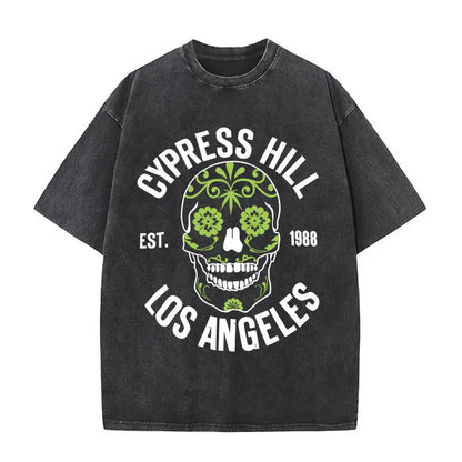 Washed Vintage Rapper Cypress Hill Skeleton Graphic T Shirts Men Women Hip Hop Fashion Oversized T-shirt Male Retro Streetwear