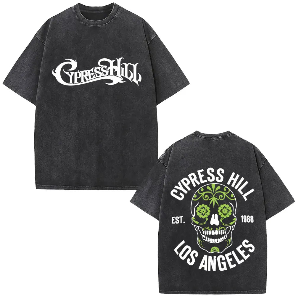 Washed Vintage Rapper Cypress Hill Skeleton Graphic T Shirts Men Women Hip Hop Fashion Oversized T-shirt Male Retro Streetwear