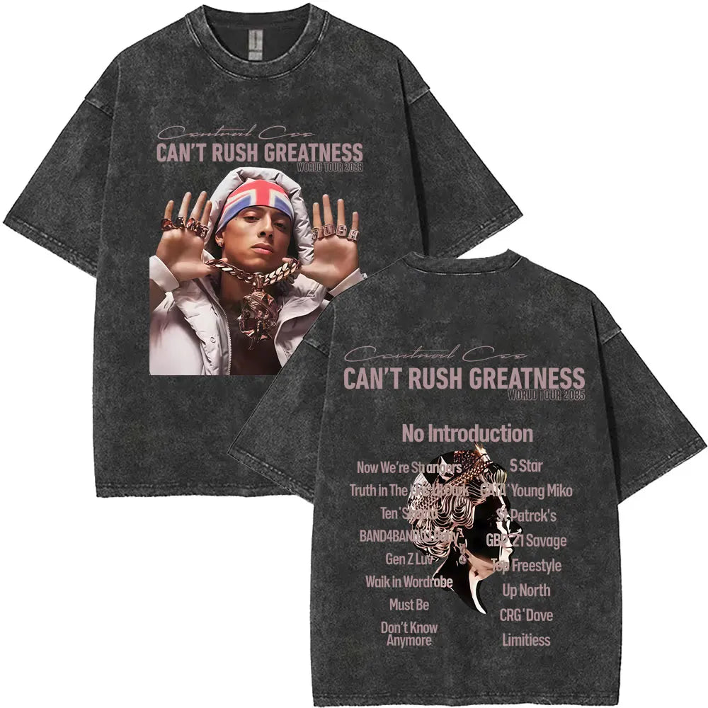 Washed Vintage Rapper Central Cee Face Graphic T-shirt Men Women Hip Hop Fashion Pop Music T Shirts Men's Casual Cotton T-shirts